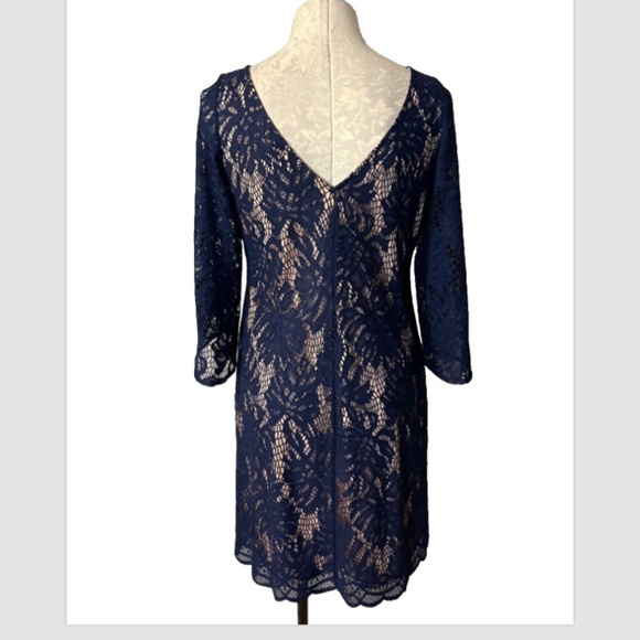 Lilly Pulitzer Dress S Small Blue Stretch 3/4 Sleeve Shift V Back Party Cruise - Picture 2 of 8